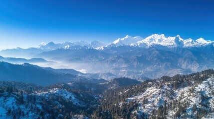 Majestic Snow Capped Himalayan Mountain Range Uttarakhand India Breathtaking Aerial View Tranquil Landscape Serene Beauty  Untouched Nature  Winter Wonderland Peak Scenery