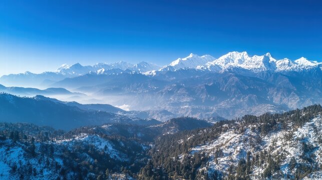 Majestic Snow Capped Himalayan Mountain Range Uttarakhand India Breathtaking Aerial View Tranquil Landscape Serene Beauty  Untouched Nature  Winter Wonderland Peak Scenery