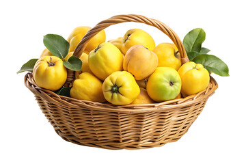 A Wicker Basket Overflowing with Freshly Harvested Yellow Quince Fruit