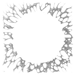 Futuristic and edgy, this 3D rendered metallic frame exhibits a chaotic yet captivating design, resembling molten metal or a spreading liquid. Excellent for backgrounds, overlays, or tech-related conc