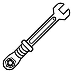 Mechanical Wrench Tool Line Art Illustration