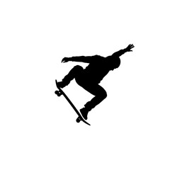 Black silhouette skateboarder performing trick youth figure skateboard extreme sports urban culture