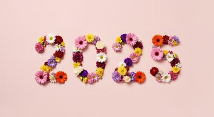 2025 made from natural plants, leaves and flowers, Happy New Year wellness and healthy lifestyle resolutions, holidays retreat concept 03