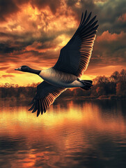 seagull flying in the sunset made with generative AI