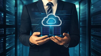 Empowering Businesses Through Cloud Technology A Man Managing Virtual Data Center Infrastructure