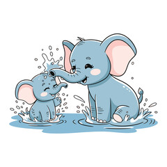 Elephant Love Cute mom and baby elephant playing in water, perfect for animal lovers and kids' wear, vector illustration design