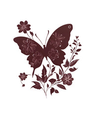 A butterfly filled with flowers, vines, and leaves