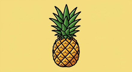 Vibrant Pineapple Illustration with Detailed Textures and Lively Green Crown