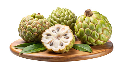 Delicious custard apples on a wooden platter, ready to be enjoyed