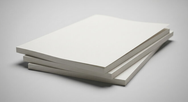 Stack of three blank white books, showcasing clean, simple design ideal for mockup, presentation, or branding concepts Free space for text or logo