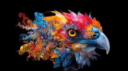 Fototapeta premium Magic intricate eagle head close-up, black background