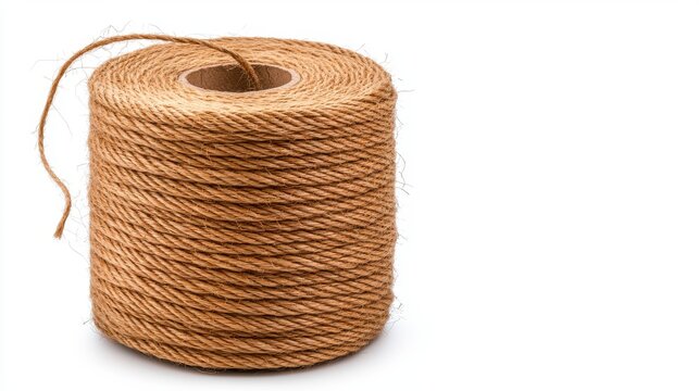 Isolated Roll of Twine on White Background Perfect for Crafting Projects and Decorative Uses, Highlighting Quality Jute Material in a Standard Format