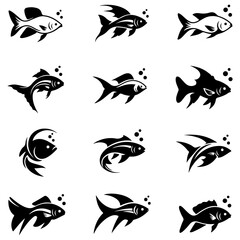 Naklejka premium A definitive collection of game fishing and angling icons, this vector silhouette set features many popular sport fish