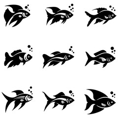 Beautiful nautical seafood menus with this clean and elegant silhouette collection of well-known edible fish species