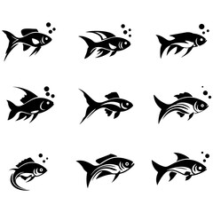 A collection of professional fish silhouettes for modern aquaculture, fishery branding, and corporate seafood logo design elements