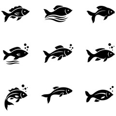 A comprehensive and diverse collection of marine fish silhouette vector icons for nautical themed projects and branding
