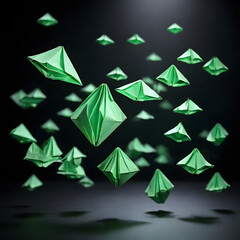 Floating Origami Rhombus in Neon Green – Abstract Paper Art on Black