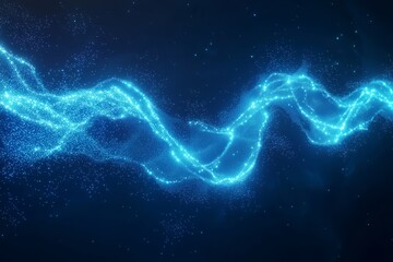 Majestic Abstract Blue Energy Wave Flowing Through Deep Space with Glowing Particles in Cosmic Sky