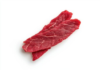 Single Piece of Black Beef Jerky on White Background for Delicious Snack and Culinary Inspiration