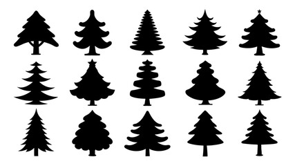 set of xmas tree silhouette vector on tranparent background