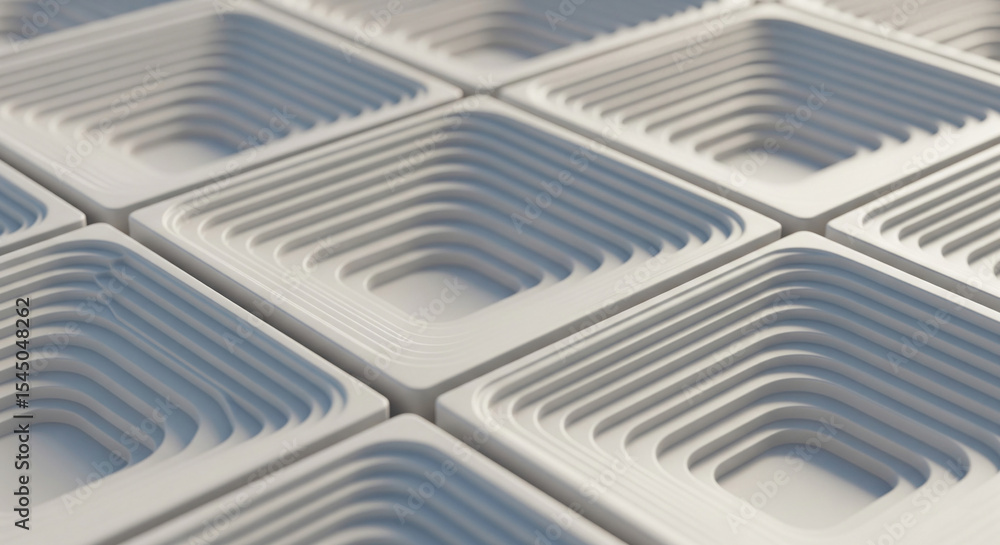 Aufkleber Abstract image of off-white, square recesses forming a repeating pattern, creating a 3D textured surface, showcasing depth and geometric design, ideal for minimal backgrounds