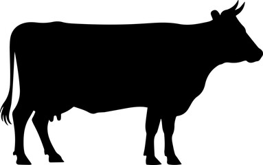 Cow graphic icon. Cow black silhouette isolated on white background. Vector illustration silhouette