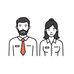 Company staff linear icon. Man and woman in uniform. Official business representatives. Thin line customizable illustration. Contour symbol. Vector isolated outline drawing. Editable stroke