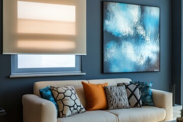 Beige Roller Blinds in Modern Living Room