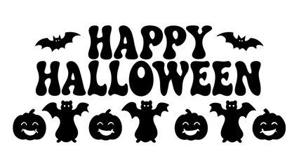 Obraz premium Happy Halloween typography with flying bats vector.