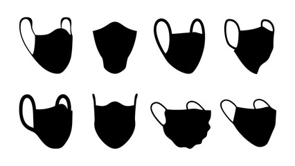 Set of face mask icons silhouette vector on tranparent background