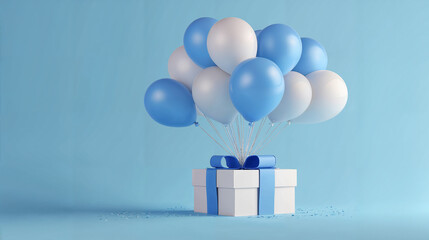 blue gift box with balloons generative ai