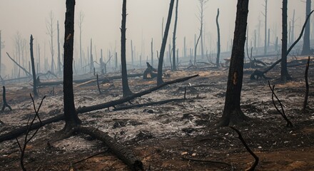 Charred Forest Aftermath: A Post-Wildfire Landscape of Desolation