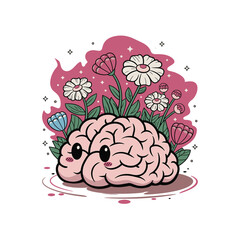 Happy brain blooming with flowers vector design