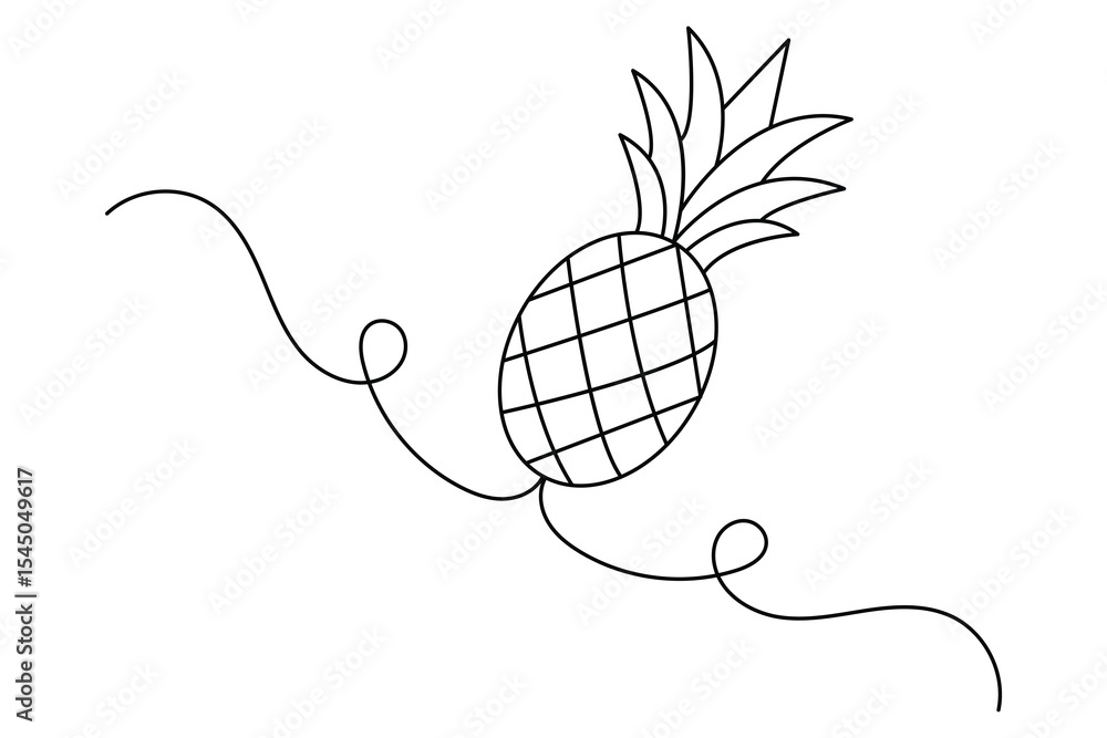 Poster pineapple continuous one line drawing in minimalist style isolate outline illustration