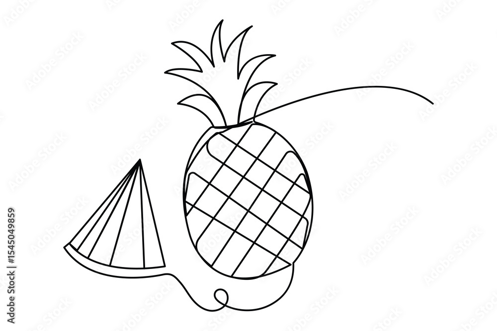 Poster pineapple continuous one line drawing in minimalist style isolate outline illustration