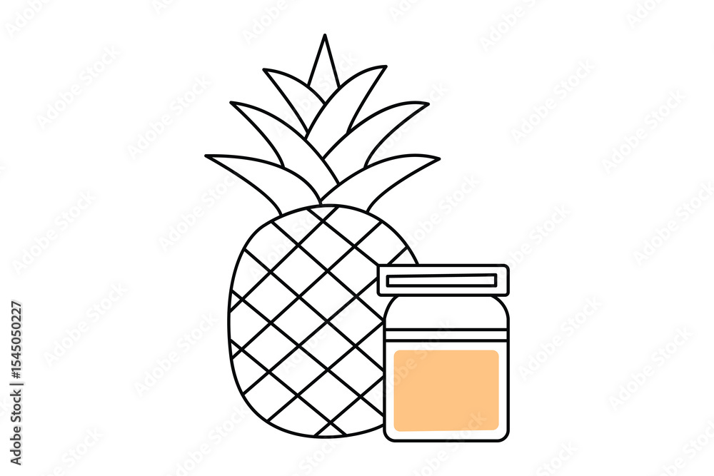 Poster pineapple continuous one line drawing in minimalist style isolate outline illustration