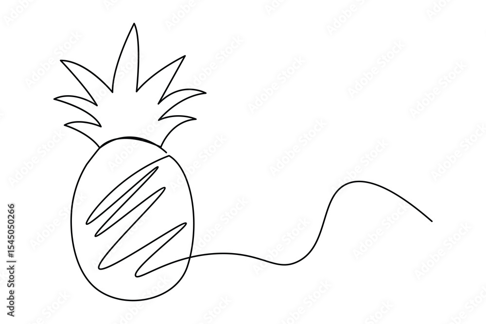 Poster pineapple continuous one line drawing in minimalist style isolate outline illustration