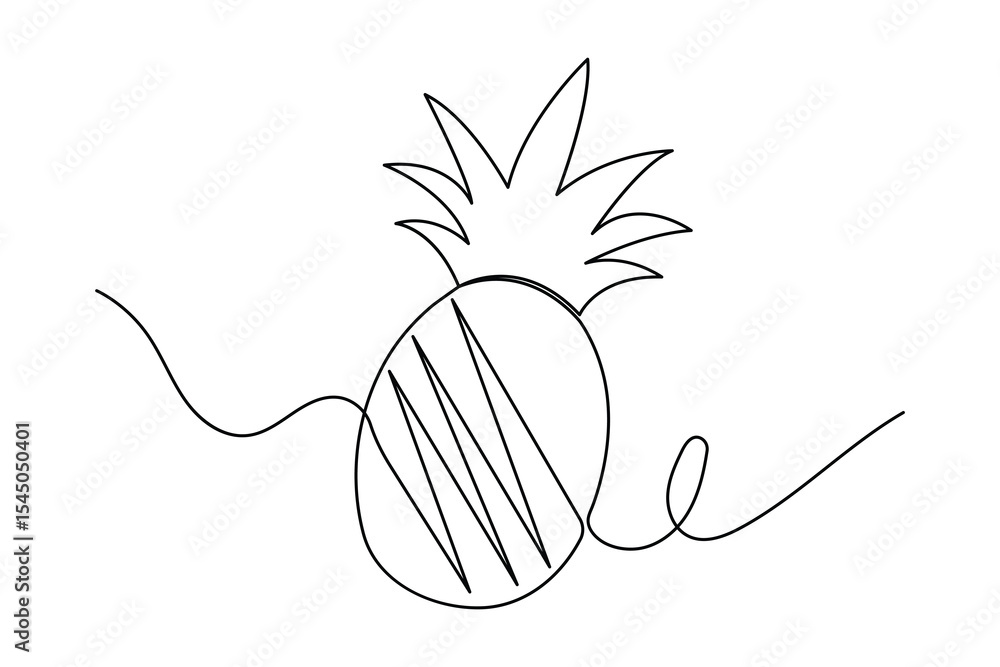 Poster pineapple continuous one line drawing in minimalist style isolate outline illustration
