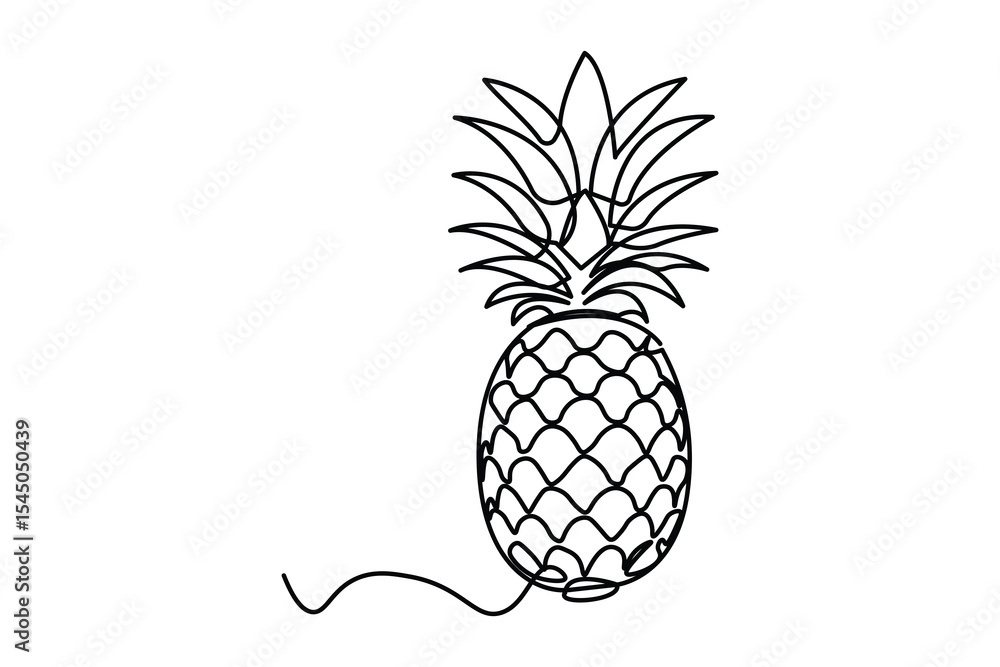Poster pineapple continuous one line drawing in minimalist style isolate outline illustration