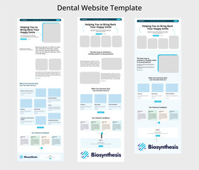 Modern Website Template For Dentist. Design for dental landing page. Medical doctors webpage design