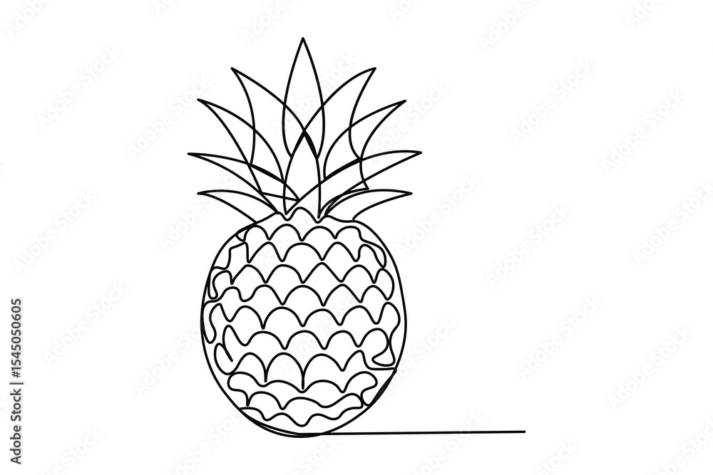 Poster pineapple continuous one line drawing in minimalist style isolate outline illustration