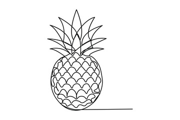 Obraz premium Pineapple continuous one line drawing in minimalist style isolate outline illustration