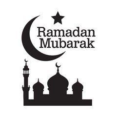 Classic mosque  silhouette with “Ramadan Mubarak.”  Elegant design