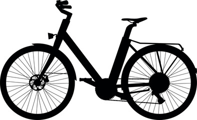 Touring Hybrid Trekking bike, E-city bike for Women and men, unisex. Electric Trekking low step through bike realistic silhouette