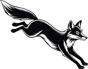 Vector image of a fox jumping isolated on a white background. Side view.
