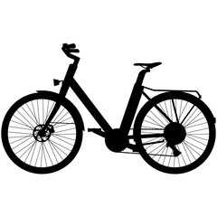 Touring Hybrid Trekking bike, E-city bike for Women and men, unisex. Electric Trekking low step through bike realistic silhouette