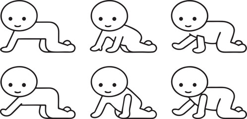 Child Development Icon Set from Crawling to Flying in Flat Minimalist Vector Style for Education Use