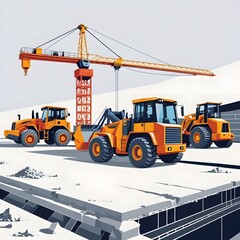 Fototapeta premium Concrete Slab and Crawler Tractor Construction Artwork