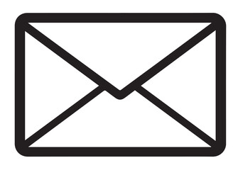 A simple black outline vector icon of a closed envelope, commonly used to represent email, messages, or mail.
