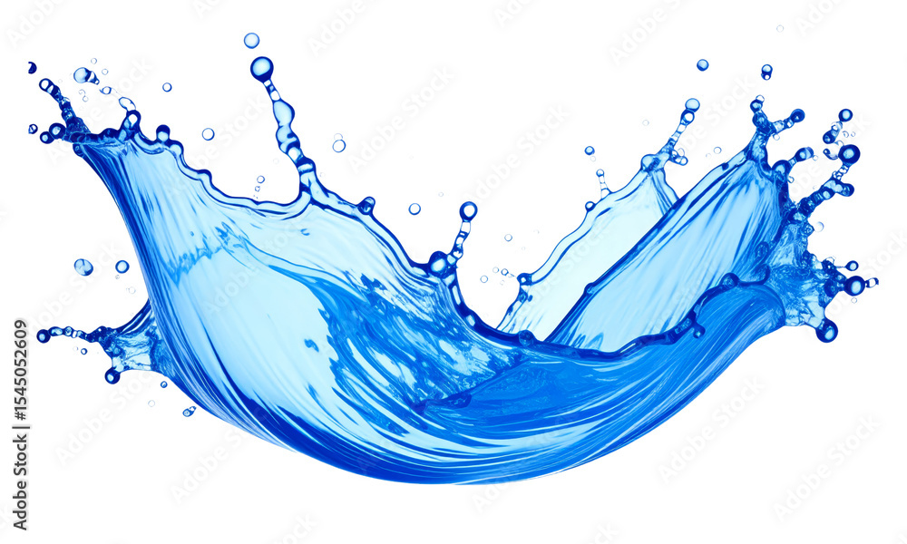 Poster blue water splash liquid wave isolated on transparent background dynamic motion fresh clean refreshi